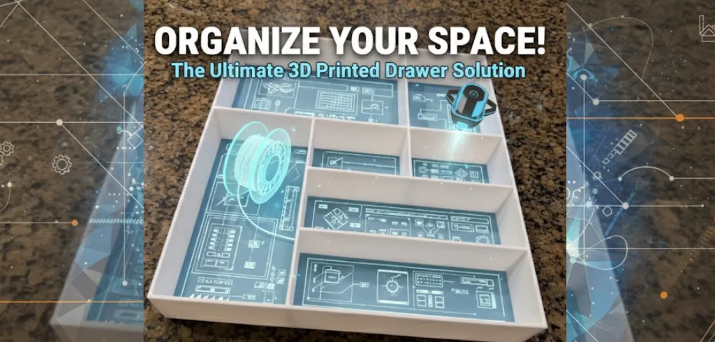 Top-down view of a 3D printed drawer organizer.